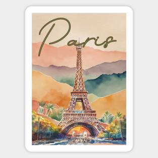 Paris Eiffel Tower Watercolor Print – Romantic France Travel Poster Sticker